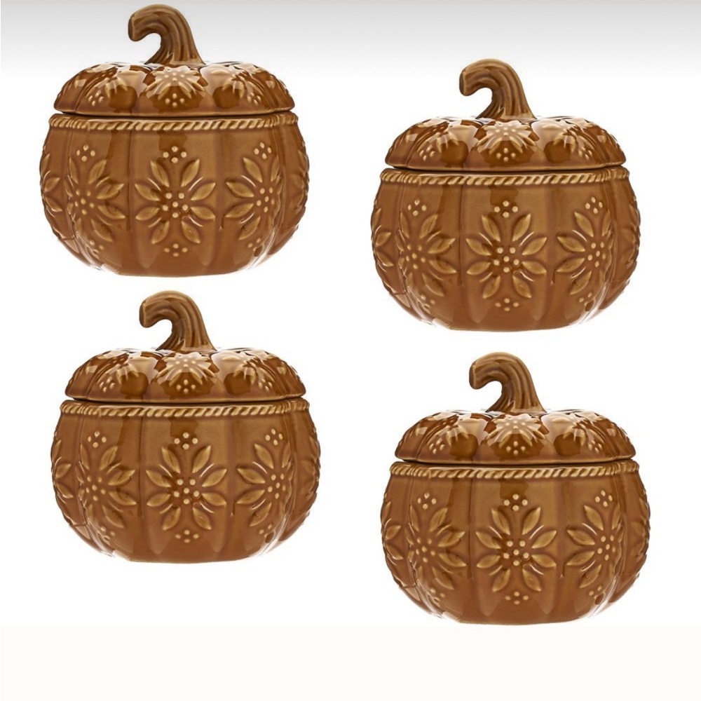 Set of 4 Temp-tations Old World 12 oz Pumpkin Shaped Soup Bowls Ovenwear
